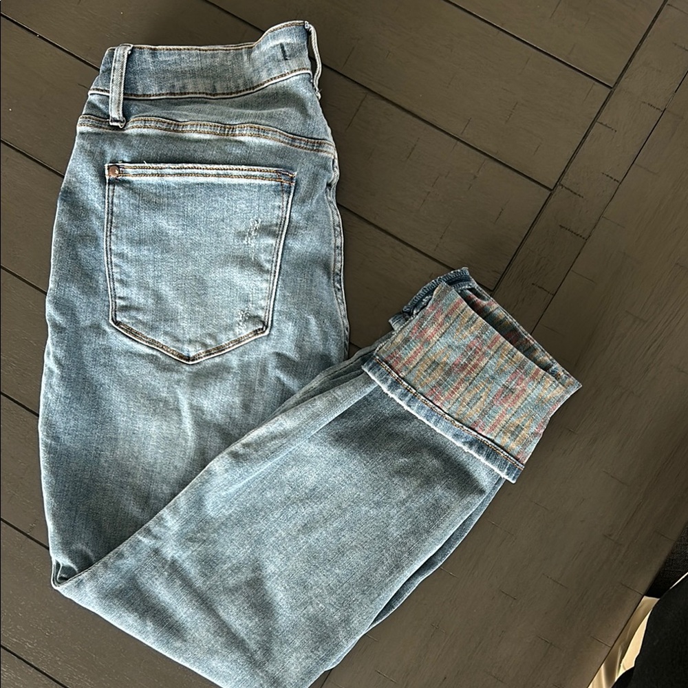 Stylish Denim Jeans with Patterned Cuff